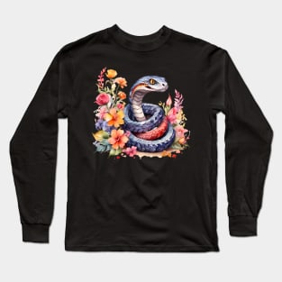 A snake decorated with beautiful watercolor flowers Long Sleeve T-Shirt